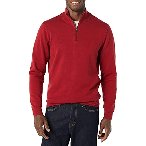 Offre limitée : Amazon Essentials Pull à Fermeture Éclair 3/4 100% Coton Homme, Rouge, XL de 21.54 € à 21.54 € (0.00% de remise)