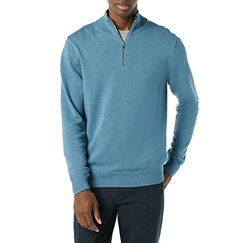 Offerta a tempo: Amazon Essentials Maglione con Cerniera sul Collo in Cotone 100% Uomo, Blu, L - 0.00% da 37.80 € a 37.80 €
