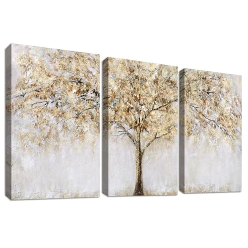 Limited offer: 3 Panels Wooden Framed Tree Canvas Wall Art Beige Abstract Painting on Canvas Prints Poster Pictures for Living Room Bedroom Bathroom Dinning Room Hallway Home Office Wall Decoration 30x40cm x3pcs from 19.99 EUR to 19.99 EUR (save 0%)