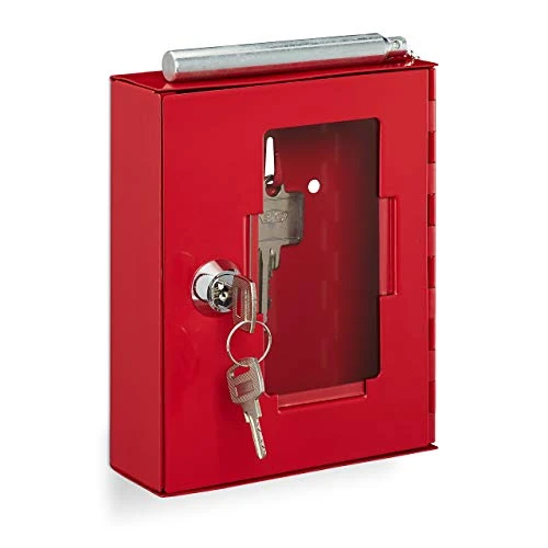 Limitiertes Angebot: Relaxdays Notschlüsselkasten, mit Glasscheibe & Glasbruchhammer, abschließbar, Metall, Notfallschlüsselkasten klein, rot von 12.99 EUR auf 12.99 EUR (Spare 0%)