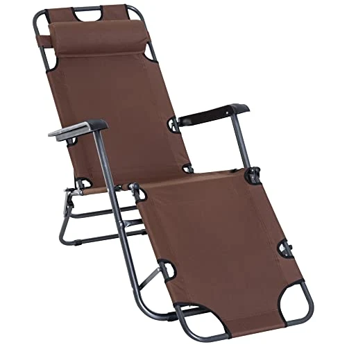 Offerta a tempo: Outsunny Lettino Sdraio Pieghevole da Giardino, Mare, Spiaggia, Piscina, Chaise Longue Richiudibile con Braccioli, Marrone - 50% da 48.95 € a 24.48 €