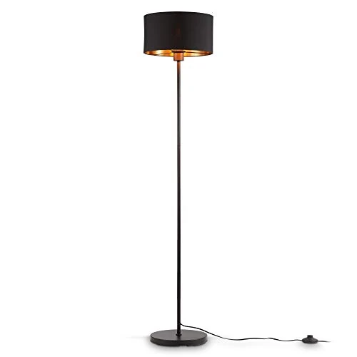 Offerta a tempo: B.K.Licht - Lampada da terra vintage con interruttore a pedale, paralume in tessuto, attacco E27, max. 40 watt, piantana lampada da terra, lampada da terra salotto, 30 x 141,5 cm, nero-oro - 0.00% da 59.95 € a 59.95 €