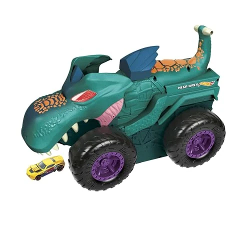 Offerta a tempo: Hot Wheels Monster Trucks Car Chompin' Mega-Wrex, Veicolo Gigante e Auto - 42% da 64.99 € a 37.76 €