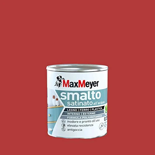 Offerta a tempo: Maxmeyer Smalto All'Acqua Poliuretanico Satinato Rosso Ciliegia 0,125 L - 22% da 15.90 € a 12.48 €
