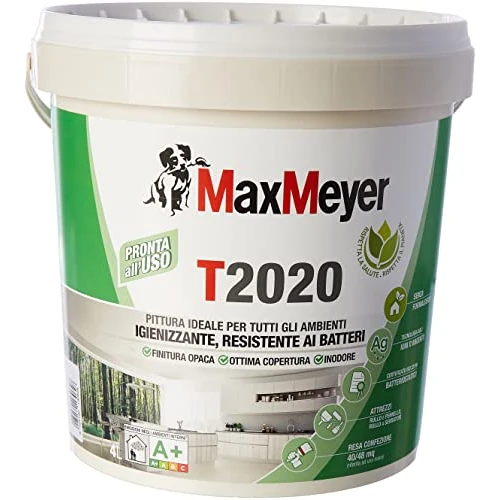 Offerta a tempo: MAXMEYER Pittura per interni Traspirante T2020 Igienizzante, resistente ai batteri Bianco 4.0 l - 30% da 29.90 € a 20.93 €