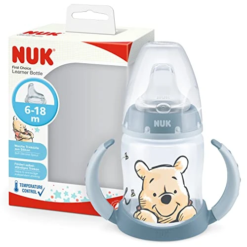 Offerta a tempo: NUK First Choice bicchiere antigoccia | 6-18 mesi | Beccuccio in silicone a prova di perdite | Sfiato Anti-Colica | Temperature Control | Senza BPA | 150ml | Disney Winnie the Pooh (blu) - 24% da 12.99 € a 9.90 €