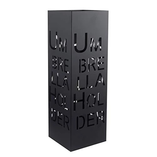 Offerta a tempo: Baroni Home Portaombrelli Porta Ombrelli Design Moderno in Metallo con Intaglio Scritta Umbrella Holder Nero con Gancino e Vaschetta Scolapioggia Rimovibile 15,5X15,5X49 cm - 18% da 33.99 € a 27.99 €