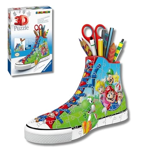 Ravensburger - Puzzle 3d Portapenne Sneaker Super Mario Edition | Puzzle 3d Bambini A Partire Dagli 8 Anni | Modellismo Da Costruire Bambini Di 112 Pezzi | Regalo Bambino 8 Anni E Più