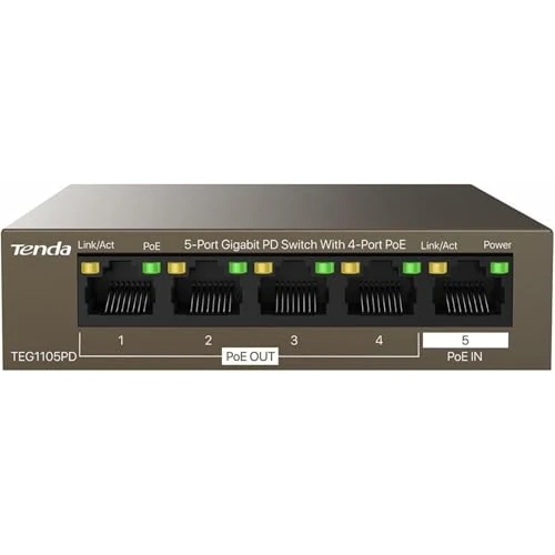 Zeitlich begrenztes Angebot: Tenda PoE Switch ohne Netzteil, 5-Port Gigabit PoE Powered Switch TEG1105PD von 25.99 € auf 25.99 € (0.00% Rabatt)