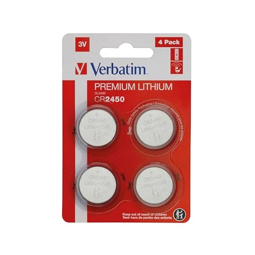Verbatim Premium Lithium button cells CR2450 4-pack 3 V 580 mAh - Lithium Button Cell Batteries for Watch Car Key Remote Control Camera Toys & More - Button-battery Lithium-battery