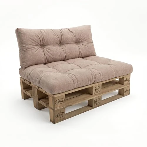 Offerta a tempo: POKAR Set di Cuscini per Europallet da 2 pezzi: 1x Cuscino-sedile 120x80cm + 1x Cuscino-schienale 120x40cm, per Divano da Giardino, per Interno ed Esterno, senza Pallet, beige - 11% da 60.99 € a 54.49 €