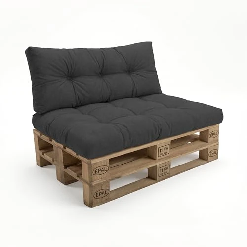 Offerta a tempo: POKAR Set di Cuscini per Europallet Imbottito da 2 pezzi: 1x Cuscino-sedile 120x80cm + 1x Cuscino-schienale 120x40cm, per Divano da Giardino, per Interno ed Esterno, senza Pallet, antracite - 11% da 60.99 € a 54.49 €