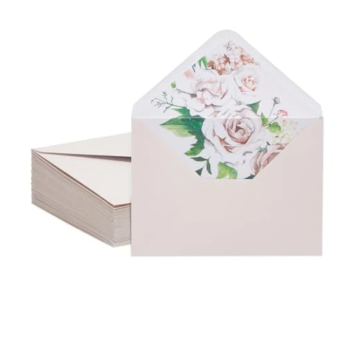 Paper Junkie Buste A7 per cancelleria con fodera floreale, 18,4 x 13,3 cm, avorio, confezione da 50, per biglietti e buste per lettere, da utilizzare con biglietti di ringraziamento per matrimoni