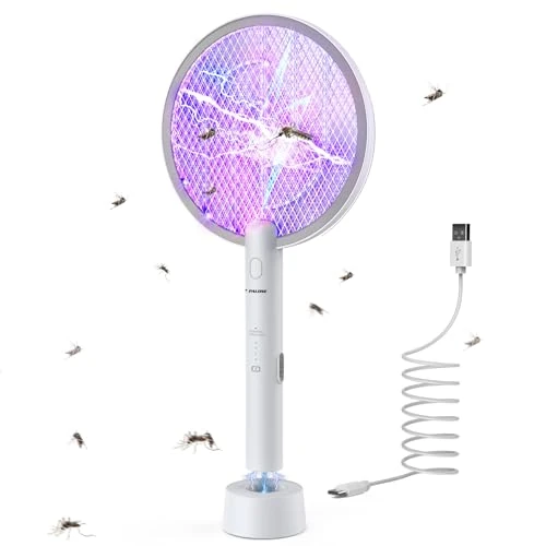 Oferta limitada: PALONE Raqueta Mosquitos Electrica 2 en 1, 4000V Raqueta Matamoscas Electrica Recargable vía USB con Base de Carga, Elimina Mosquitos e Insectos Voladores para Interior y Exterior (Blanco) de 23.99 € a 23.99 € (ahorro 0.00%)