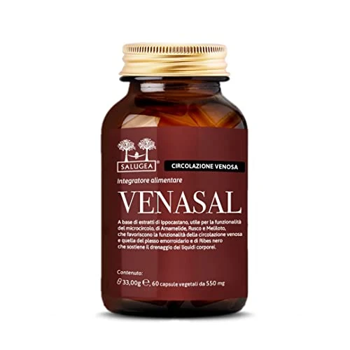 Offerta a tempo: Venasal Salugea - Integratore per la Circolazione - Vene e Capillari - 60 Capsule Vegetali - 1 Mese di Trattamento - Flacone in Vetro Scuro (No Plastica o Blister) - 20% da 39.90 € a 31.92 €
