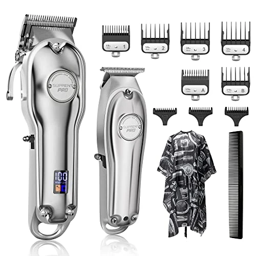 Offerta a tempo: SUPRENT Tagliacapelli Uomo Professionale, Elettrico Taglio Capelli Taglierina Macchinetta senza fili, Regolabarba Uomo Kit con Pettini Guida in acciaio inox (Argento) - 0.00% da 99.99 € a 99.99 €