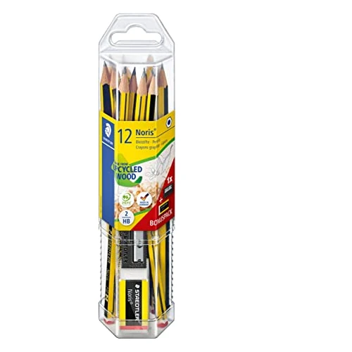 Tijdelijke aanbieding: STAEDTLER Potlood Noris 120, gemaakt van geüpcycled wood, hardheid HB, antislip soft-oppervlak, set met 12 potloden, 1 puntenslijper, 1 gum, hoge kwaliteit, Made in Germany, 61 120P2 van 8.12 EUR naar 8.12 EUR (korting 0%)