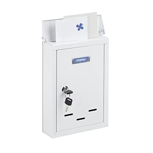 Offerta a tempo: Relaxdays Cassetta della Posta con Targhetta, Metallo, 2 Chiavi, Casella Postale, Buca Lettere 30,5x21x7 cm, Bianco - 0.00% da 28.99 € a 28.99 €