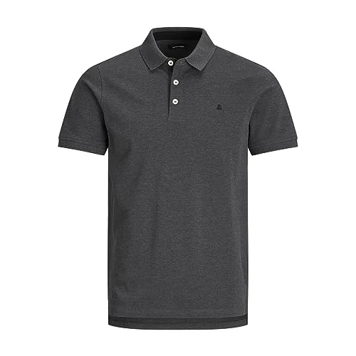 Jack & Jones Herren Slim Fit Polo Shirt JJEPAULOS Uni Sommer Hemd Kragen Kurz Arm Basic Pique Cotton, Dark Grey Melange/Detail:tonal/Black/Slim , S