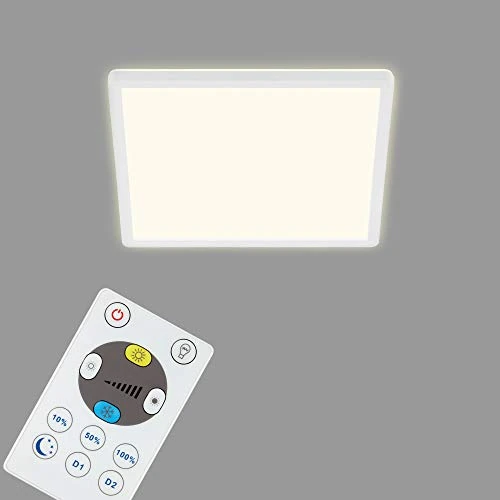 Briloner Leuchten - Pannello LED, plafoniera dimmerabile, con retroilluminazione, telecomando, 18 watt, 2400 lumen, 293 x 293 x 28 mm, colore: bianco