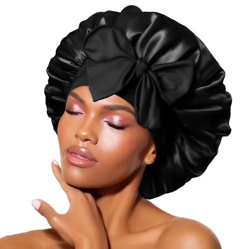 Oferta limitada: BONNET QUEEN Gorro de Seda para Dormir Suave y Protector Gorro Saten Pelo Rizado con Lazos Largos Ajustables Silk Bonnet Antiencrespamiento, Negro de 11.99 EUR a 11.99 EUR (ahorro 0%)
