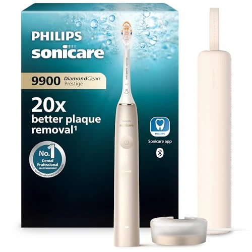 Philips Sonicare Prestige 9900 Our Most Advanced Electric Toothbrush HX9992/11 with SenseIQ All-in-One Brush Head Artificial Intelligence in The Philips Sonicare App Colour: Champagne.