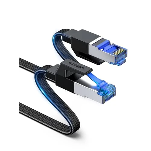 UGREEN Cat 8 Plat Câble Ethernet Réseau RJ45 Nylon Tressé 26AWG Super Débit 40Gbps 2000MHz Compatible avec PC PS5 PS4 Xbox TV Routeur Switch Modem Décodeur Box Internet CPL (2M)