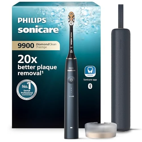 Philips Sonicare9900Prestige Our Most Advanced Electric Toothbrush with SenseIQ, Brush Head, Artificial Intelligence in The Philips Sonicare app, Dark Blue (HX9992/12) 100-240V|50/60Hz