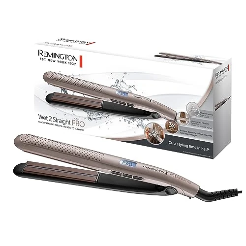 Offre limitée : Remington Céramique Lisseur S7970 [Lissage sur cheveux mouillés ou sec] Wet2Straight Pro (Lisse & sèche en même temps, Système de ventilation exclusif, capteur d'humidité, écran LCD) de 54.42 € à 46.06 € (15% de remise)