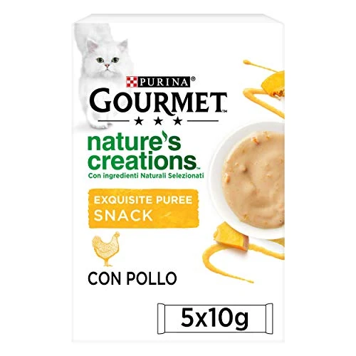 GOURMET Nature's Creations - Snack Gatto Adulto, Purèe con Pollo e Zucca. 55 Buste da 10 g