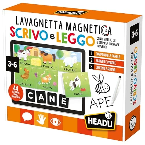 Offerta a tempo: Headu - Lavagnetta Magnetica Scrivo e Leggo - Con il Metodo dei 3 Step per Imparare Davvero! Gioco Educativo Per Bambini 3-6 Anni, Imparare a Scrivere e a Leggere, Made In Italy - 44% da 20.50 € a 11.46 €