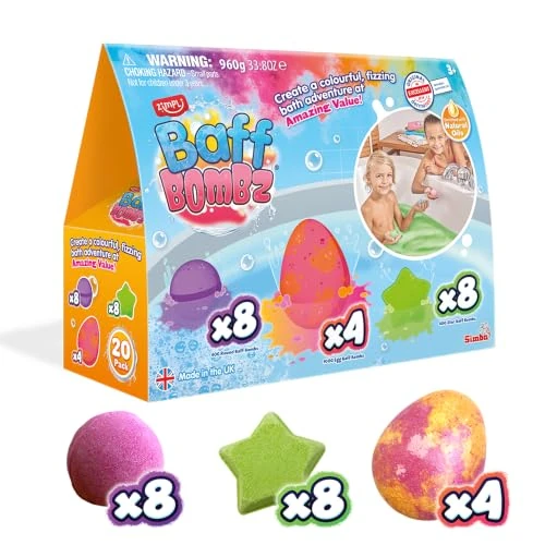 Offerta a tempo: ZIMPLI - 20 x Baff Bombz Mega Pack, Crea un’avventura colorata e frizzante durante il bagnetto, Set Regalo Bombe da Bagno Frizzanti, Regalo di Compleanno per Bambini - 0.00% da 21.10 € a 21.10 €