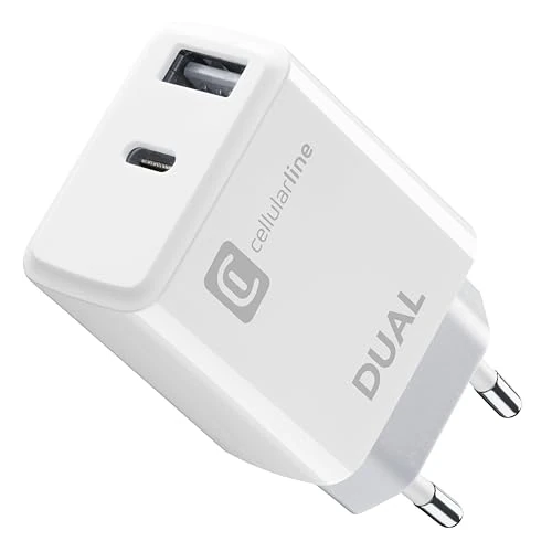 Offerta a tempo: Cellularline | Caricabatterie da Rete | Caricabatterie da rete con 2 porte USB e USB-C per la carica simultanea di due dispositivi Apple - 42% da 24.95 € a 14.43 €