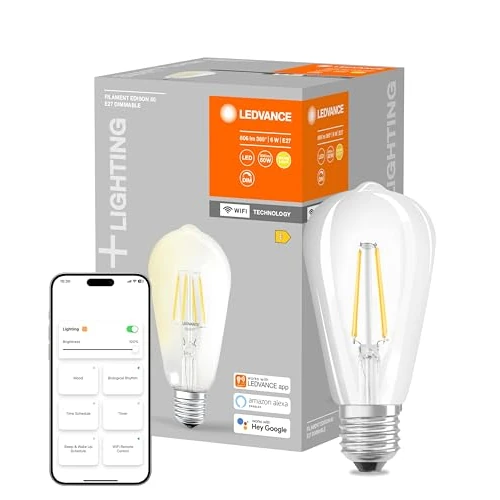 Limited-time offer: LEDVANCE Smart LEDLamp with WiFi Technology, Base: E27, Di mmable, Warm White(2700K) Replaces Incandescent Lamps with 60 W, Compatible with Google, Alexa, SMART+ WiFi Filament Edison Di mmable, 1-Pack | SMART+ Filament Edison Dimmable from 9.99 GBP to 9.99 GBP (save 0%)