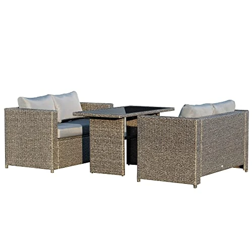 Offerta a tempo: Outsunny Set 3 Pezzi Mobili da Giardino con 2 Divani con Cuscini e 1 Tavolo in Rattan PE, Salotto da Esterno Grigio-Nero - 50% da 406.95 € a 203.48 €