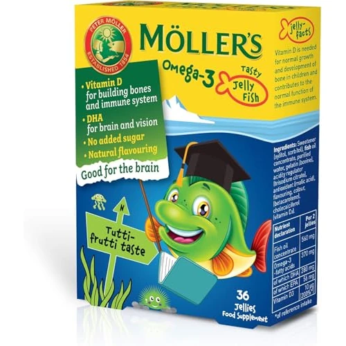 Offerta a tempo: Moller’s ® | Omega 3 Per Bambini | Olio di pesce omega-3 naturale | Con DHA ed EPA, Senza glutine, lattosio o zuccheri aggiunti | Facili da masticare | Gusto Tutti Frutti | 36 pezzi - 30% da 19.90 € a 13.90 €