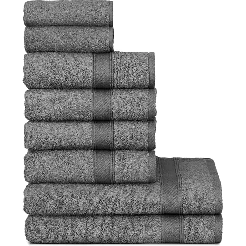 Limitiertes Angebot: nottoc Handtücher Set Grau 8-TLG / 2 Badetücher 70x140 + 4 Handtücher 50x90 + 2 Gästehandtücher 30x50 - Handtuch mit Aufhänger Baumwolle Saugfähige Weiche Luxus Duschhandtücher - Anthrazit von 28.99 EUR auf 28.99 EUR (Spare 0%)
