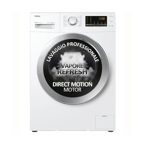 Haier HW90-SB1230N Washing Machine 9kg Front Loader Steam Option 1200RPM Silent ABT Treatment Free Standing Energy Class A White