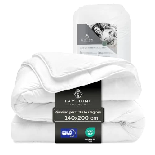 Offerta a tempo: FAM HOME Piumone Letto Singolo 140x200 cm Letto 80/90 Tutte le Stagioni | 300 g/m² piumone caldo e traspirante – anallergico certificato OEKO-TEX e lavabile per un comfort ideale in tutte le stagioni - 0.00% da 34.99 € a 34.99 €