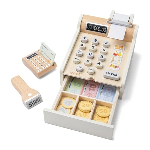 Limited-time offer: Woet® White Wooden Toy Cash Register for Kids - Pretend Play Shop Toy with Scanner and Card Reader - Role Play Checkout Set - Age 3 Years+ from 21.05 £ to 21.05 £ (save 0.00%)