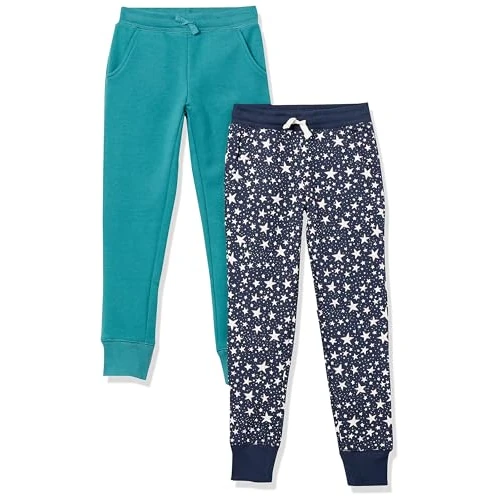 Offerta a tempo: Amazon Essentials Pantaloni da Jogging in Pile con Fondo Elasticizzato vestibilità Classica Bambine e Ragazze, Confezione da 2, Blu Marino Stelle/Verde Acqua, 9 Anni - 0.00% da 15.19 € a 15.19 €