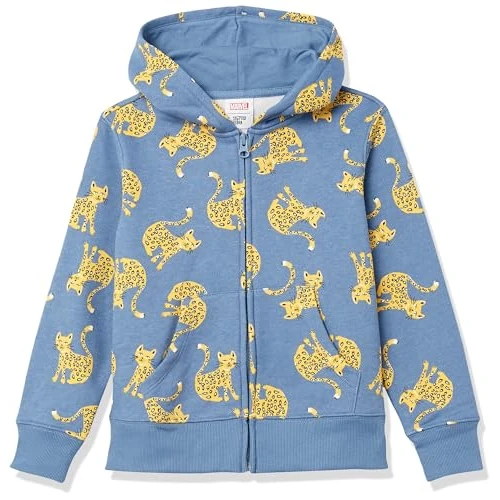 Offerta a tempo: Amazon Essentials Felpe con Cappuccio Foderate in Pile con Cerniera Bambine e Ragazze, Blu Gatti, 2 Anni - 0.00% da 14.21 € a 14.21 €