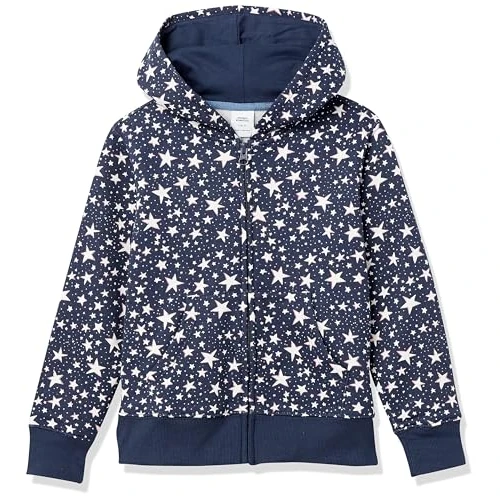 Offerta a tempo: Amazon Essentials Felpe con Cappuccio Foderate in Pile con Cerniera Bambine e Ragazze, Blu Marino Stelle, 4 Anni - 30% da 20.00 € a 14.00 €