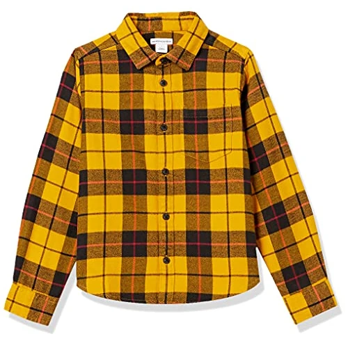 Amazon Essentials Camicia con Bottoni in Flanella Bambini e Ragazzi, Giallo Motivo Scozzese, 11-12 Anni