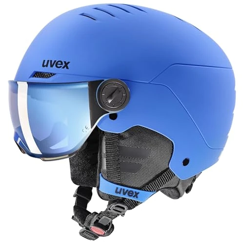 uvex Rocket jr Visor - Ski Helmet for Kids - Visor - Individual Fit - Blue Matt - 54-58 cm