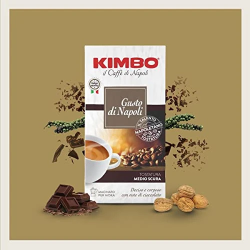 Offerta a tempo: Kimbo, Gusto di Napoli, 250 g Caffè Macinato, Caffè Forte e Corposo, Intensità 10/13, Tostatura Medio-scura, Ideale per Moka - 23% da 6.49 € a 4.99 €