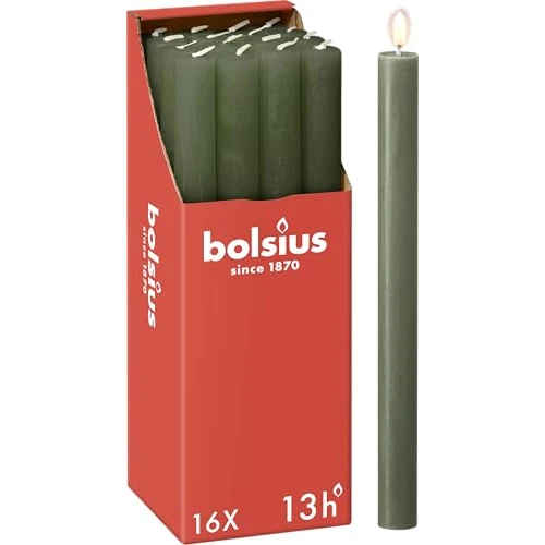 Limited-time offer: Bolsius Rustic Dinner Candles - Dark Green - Pack of 16 - Long Burning Time of 13 Hours - Interior Decoration - Unscented - Includes Natural Vegan Wax - 27 x 2.3 cm from 18.95 £ to 18.95 £ (save 0.00%)