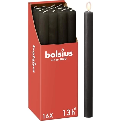 Offerta a tempo: Bolsius Candele a colonna affusolate – Antracite – Confezione da 16 – Lunga durata di 13 ore – Candela per la casa – Decorazione per interni – Non profumate – Cera vegana naturale – 27 x 2,3 cm - 40% da 24.99 € a 14.88 €