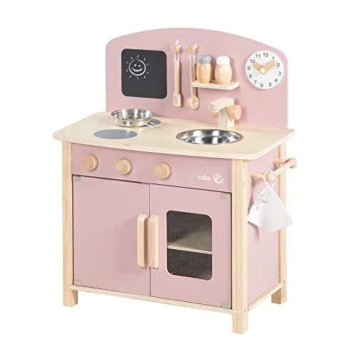 Tijdelijke aanbieding: roba Speelkeuken, wit, naturel, mauve/roze, speelkeuken met 2 kookplaten, gootsteen, kraan en accessoires van 89.90 EUR naar 89.90 EUR (korting 0%)
