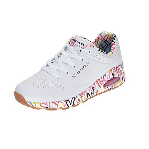 Offerta a tempo: Skechers Uno Loving Love, Scarpe da ginnastica Donna, Bianco White Multicolor, 38.5 EU - 50% da 99.95 € a 49.99 €